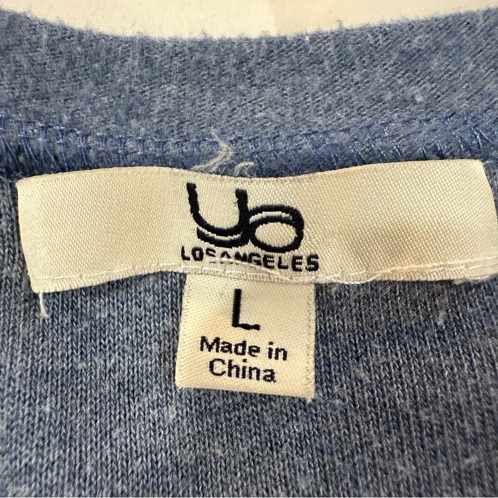 Ya Los Angeles Asymmetrical Round Hem Button Cuff Top Women’s Large Slate Blue - Picture 5 of 7